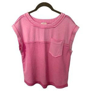 JODIFL Pink Waffle & Cotton Pocket Tee Relaxed Fit Size Small NWT